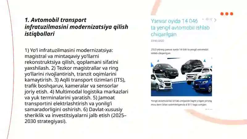 Oʻzbekiston avtomobil transportining rivojlanish istiqbollari 3