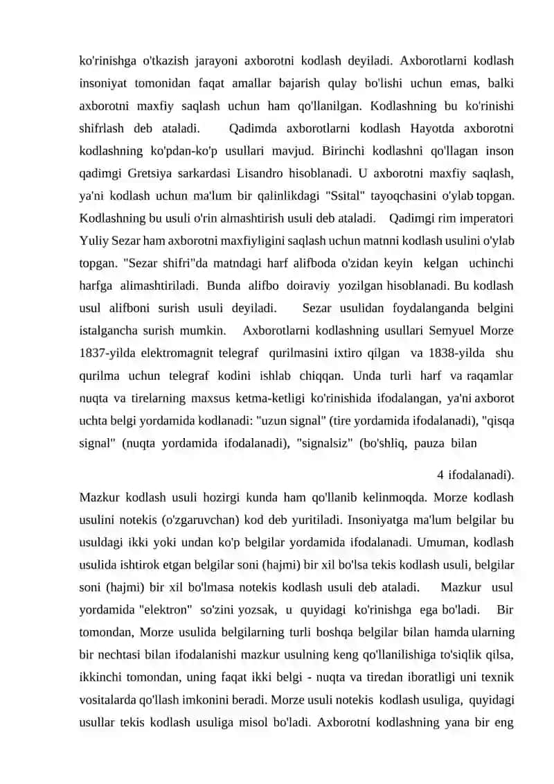 Mavzu: Sonli ma’lumotlarni kodlash. Matnli ma’lumotlarni kodlash. Grafik ma’lumotlarni kodlash. 3