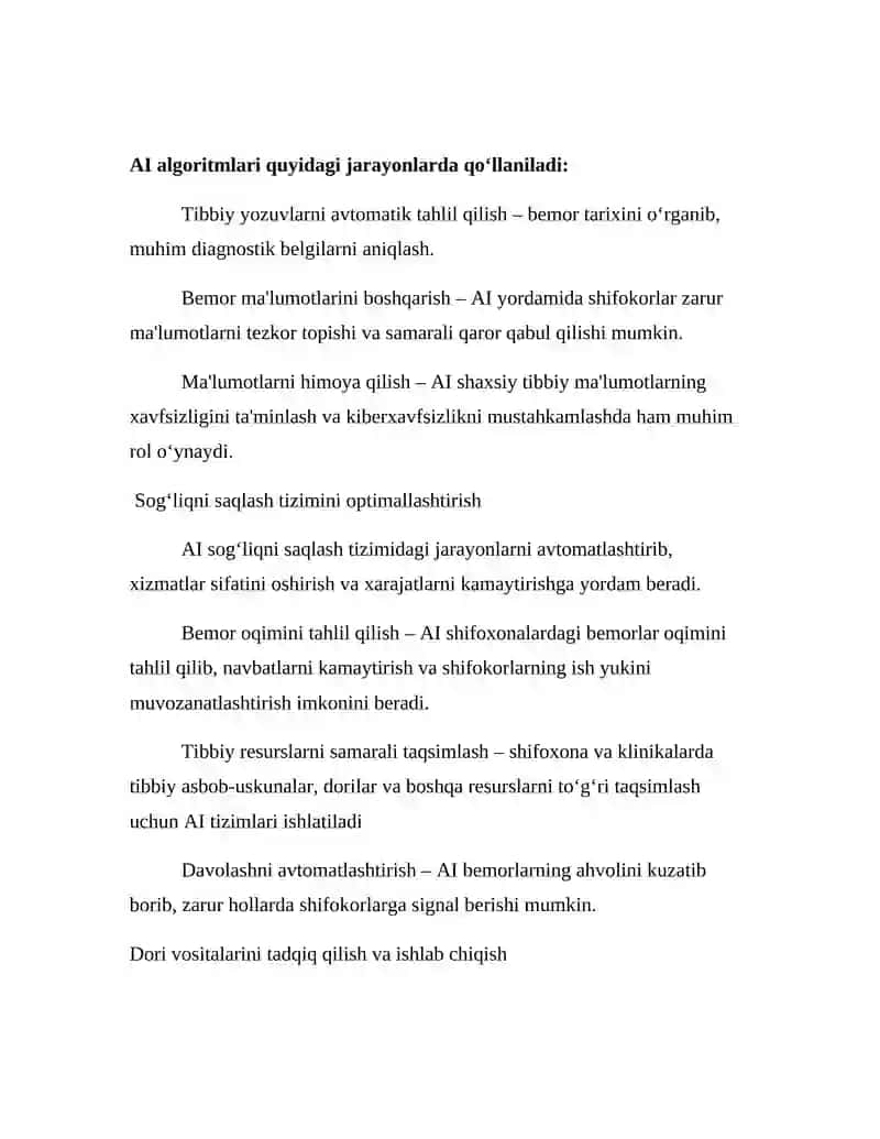 Sun'iy Intellekt Tibbiyotni Boshqarishda 3