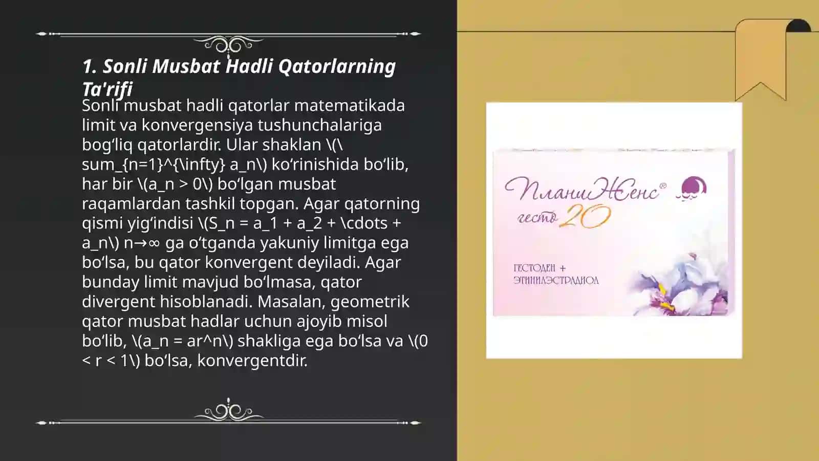 Sonli Musbat hadli qatorlarning yaqinlashtirish alomatlari 3