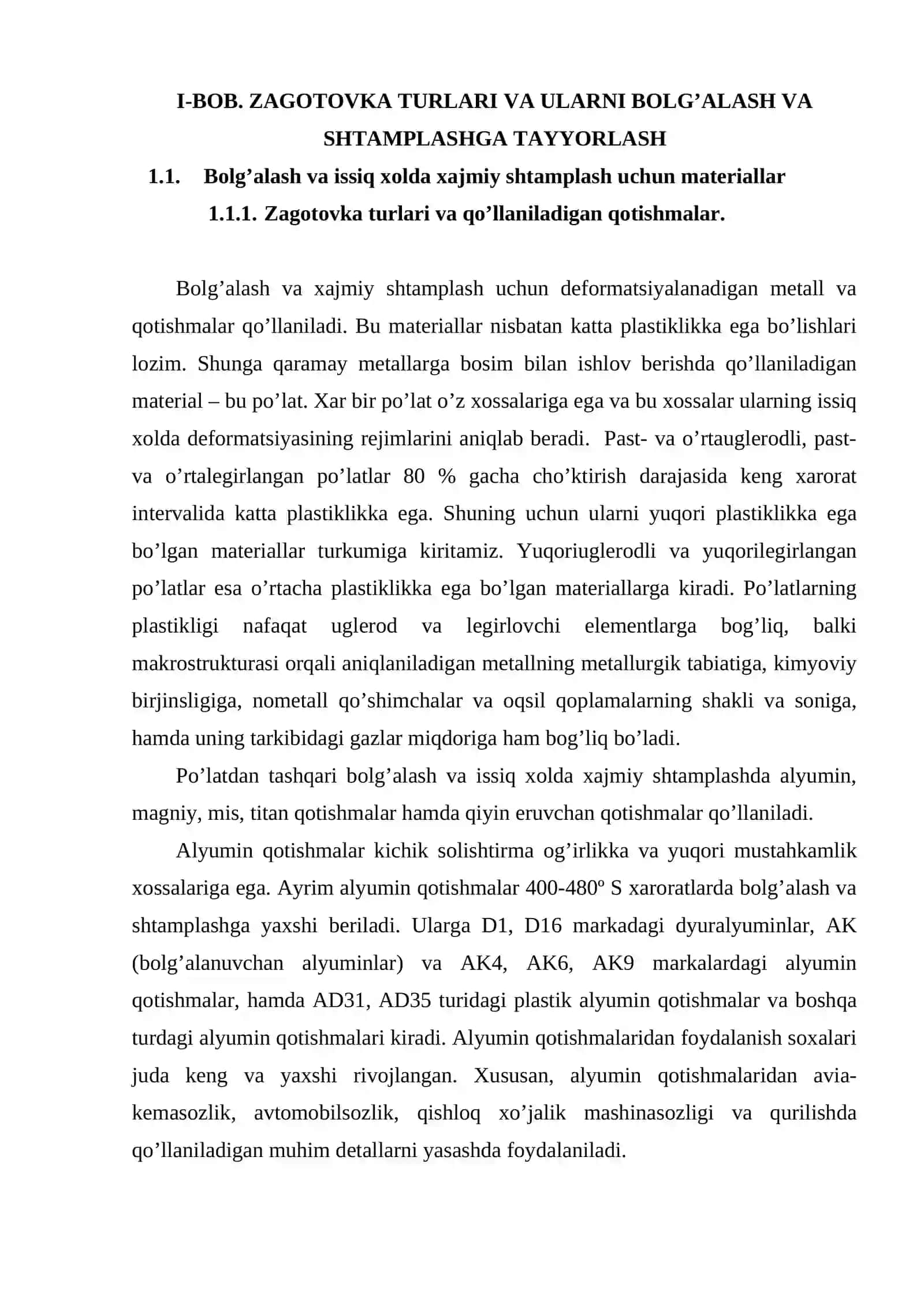 Zagotovka turlari va qo’llaniladigan qotishmalar 3