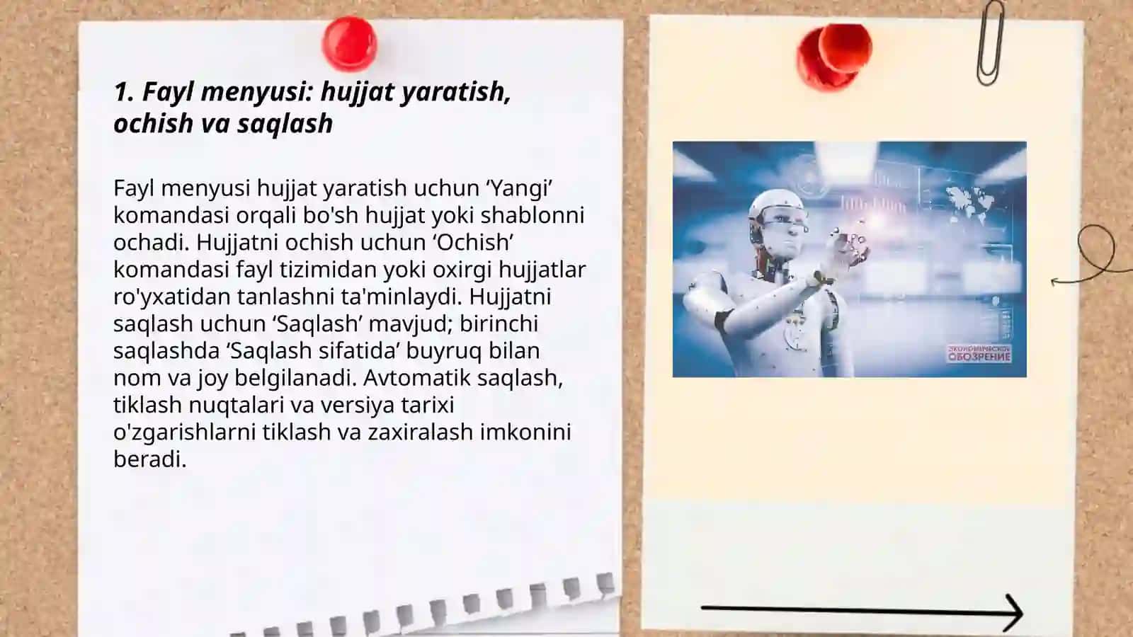 M.S dasturining asosiy menyulari bilan ishlash 3