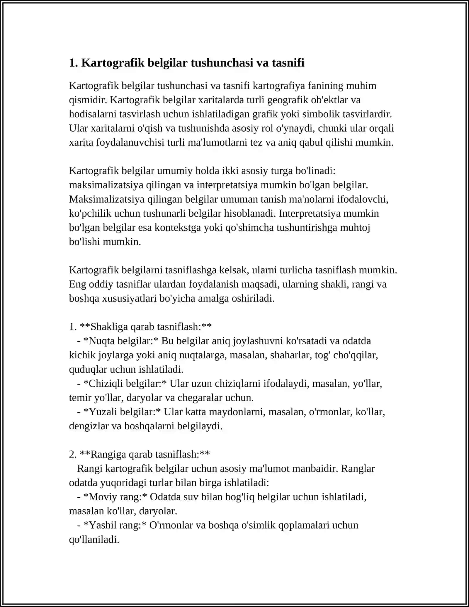 Kartografik Belgialar va Kartografik Tasvirlash Usullari 3