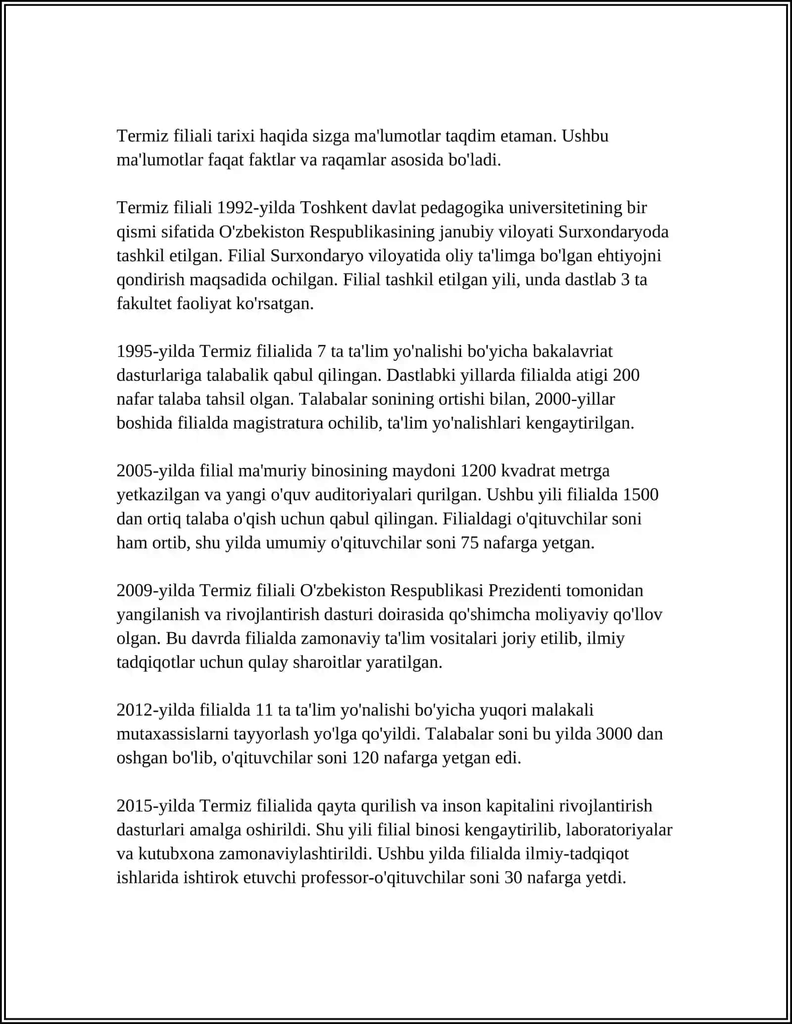 Mustaqil ish: Toshkent Davlat Universiteti Termiz Filiali 3