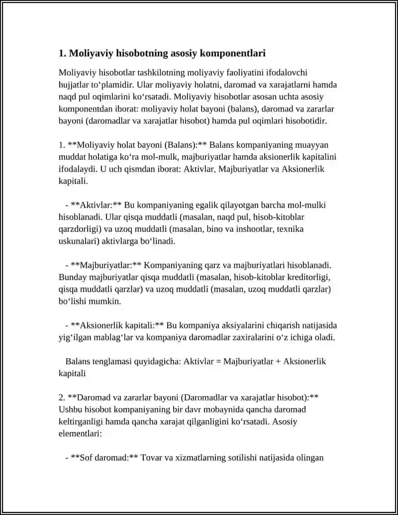 Moliyaviy hisobotning Tarkibi va Mazmuni 3