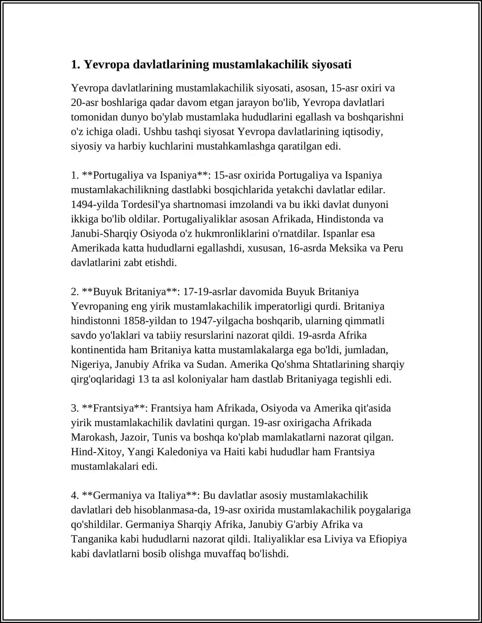 YEVROPA DAVLATLARINING MUSTAMLAKALAR UCHUN KURASHI 3