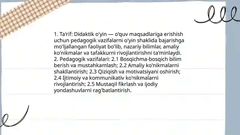 Didaktik òyin turlari.Ilmiy õyin yaratish 3