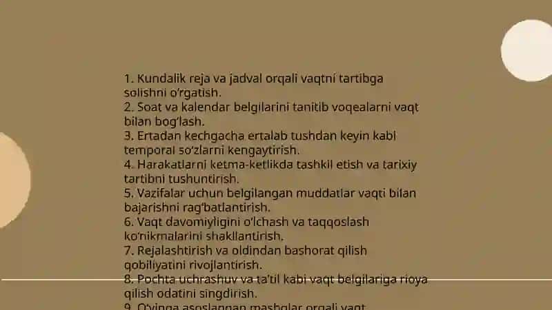 Bolalarni vaqtni chamalashga oʻrgatish vazifalari 3
