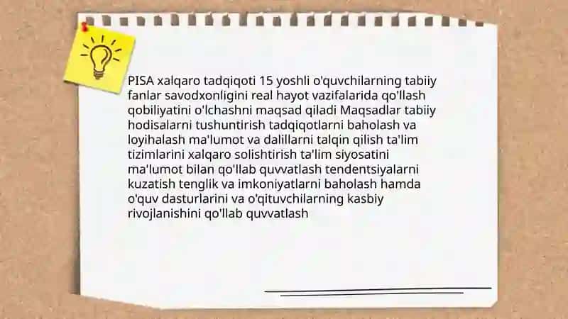 PISA — tabiiy fanlar sohasidagi savodxonlikni oshirish amaliyoti 3