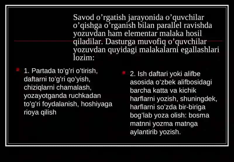 Savod o’rgatish jarayonida yozuvga o’rgatish 3