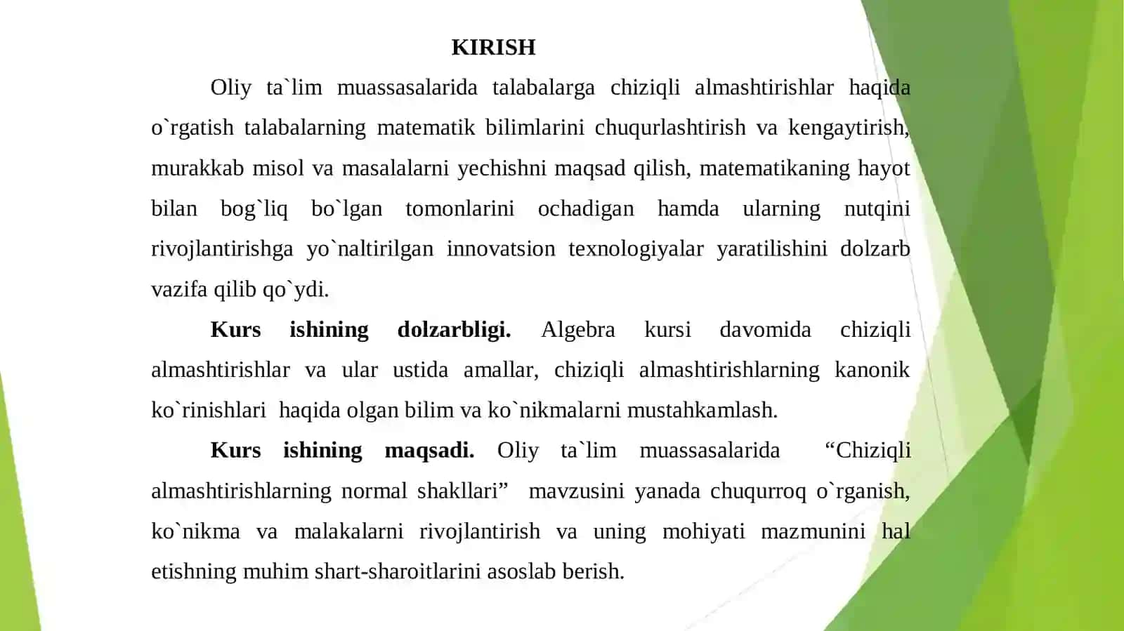 Chiziqli almashtirishlarning normal shakllari 3