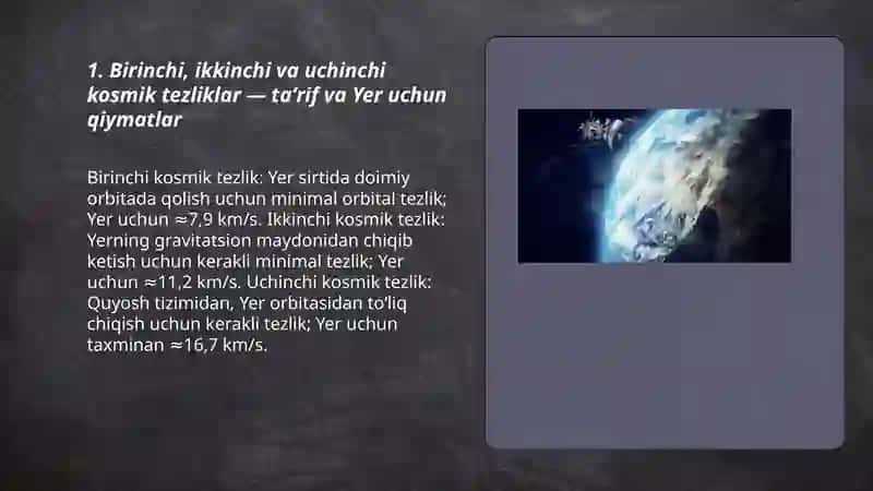 Kosmik tezliklar. Sun'iy yoldoshlar 3
