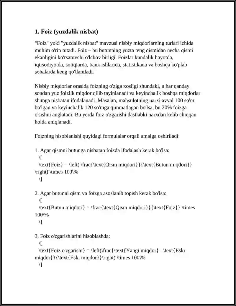 NISBIY MIQDORLARNING TURLARI 3