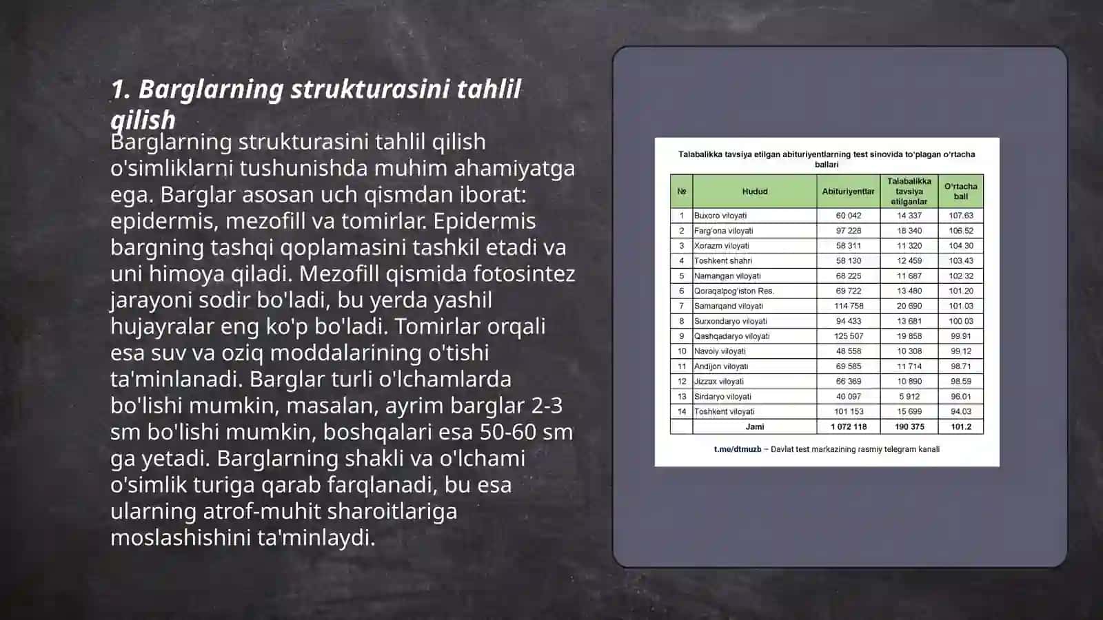 Barglarning strukturasini tahlil qilish 3