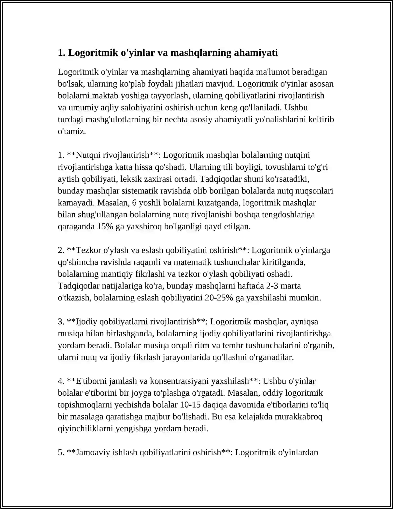 LOGORITMIKADA OʻYINLAR VA MASHQLAR TAVSIFI 3
