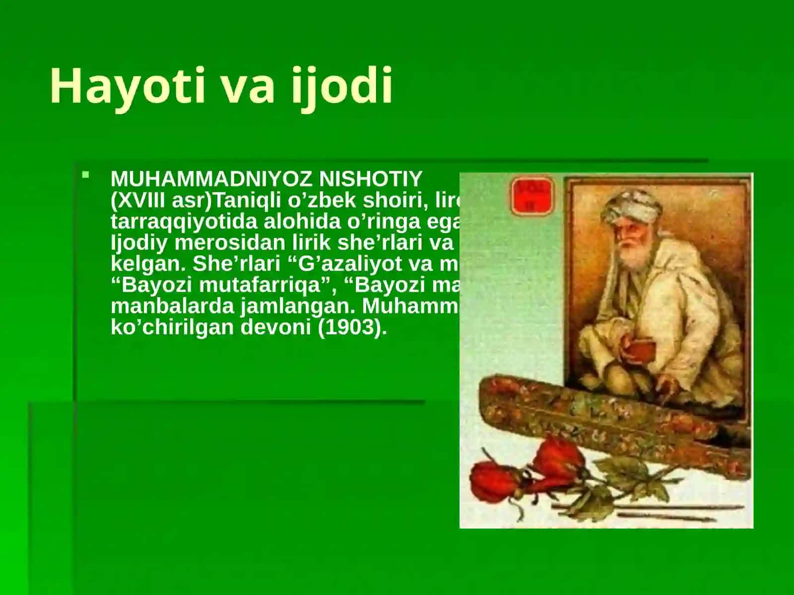 MUHAMMADNIYOZ NISHOTIY(XVIII asr) 3