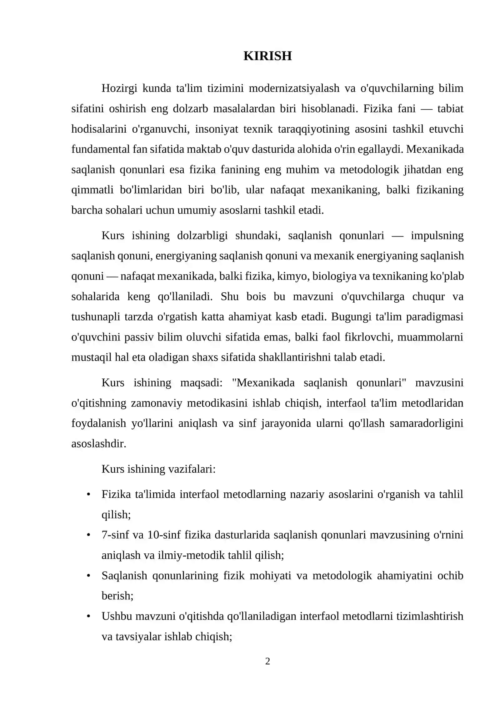 Mexanikada saqlanish qonunlari mavzusida kurs ishi 3
