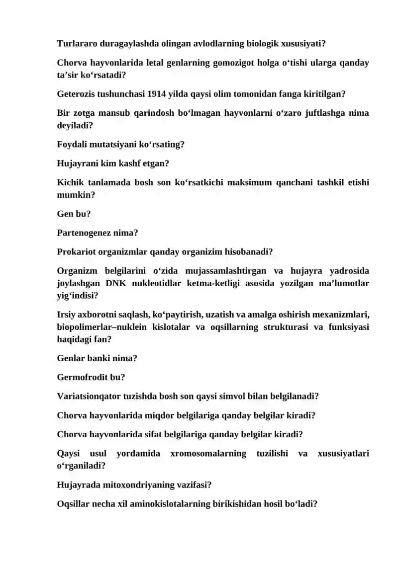 Genetika fanidan test savollari 3