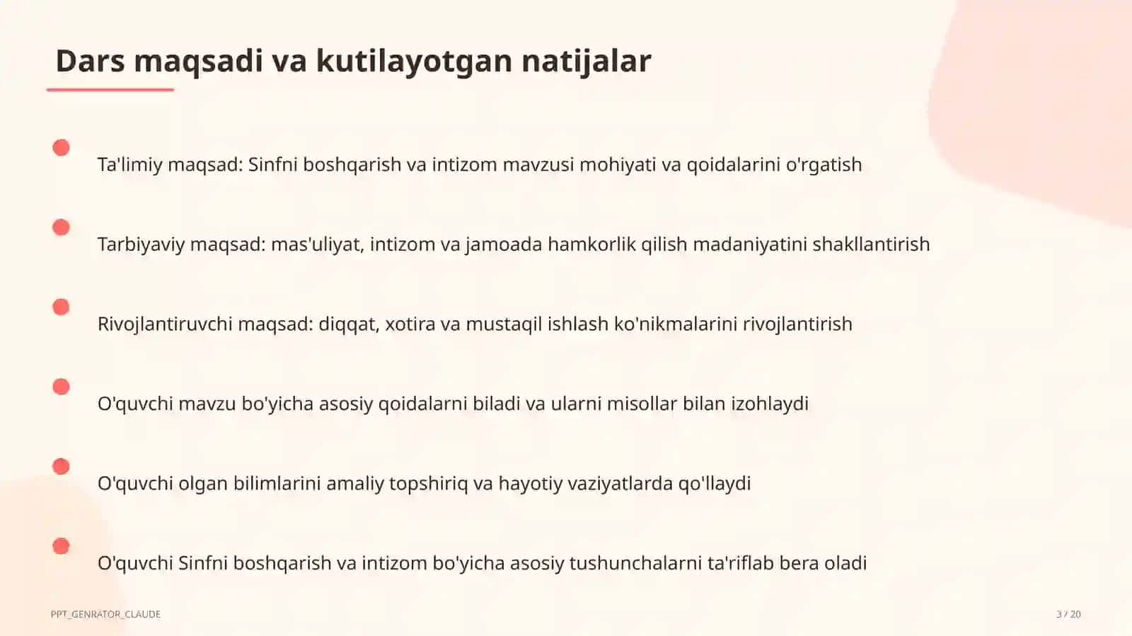 Sinfni boshqarish va intizom 3
