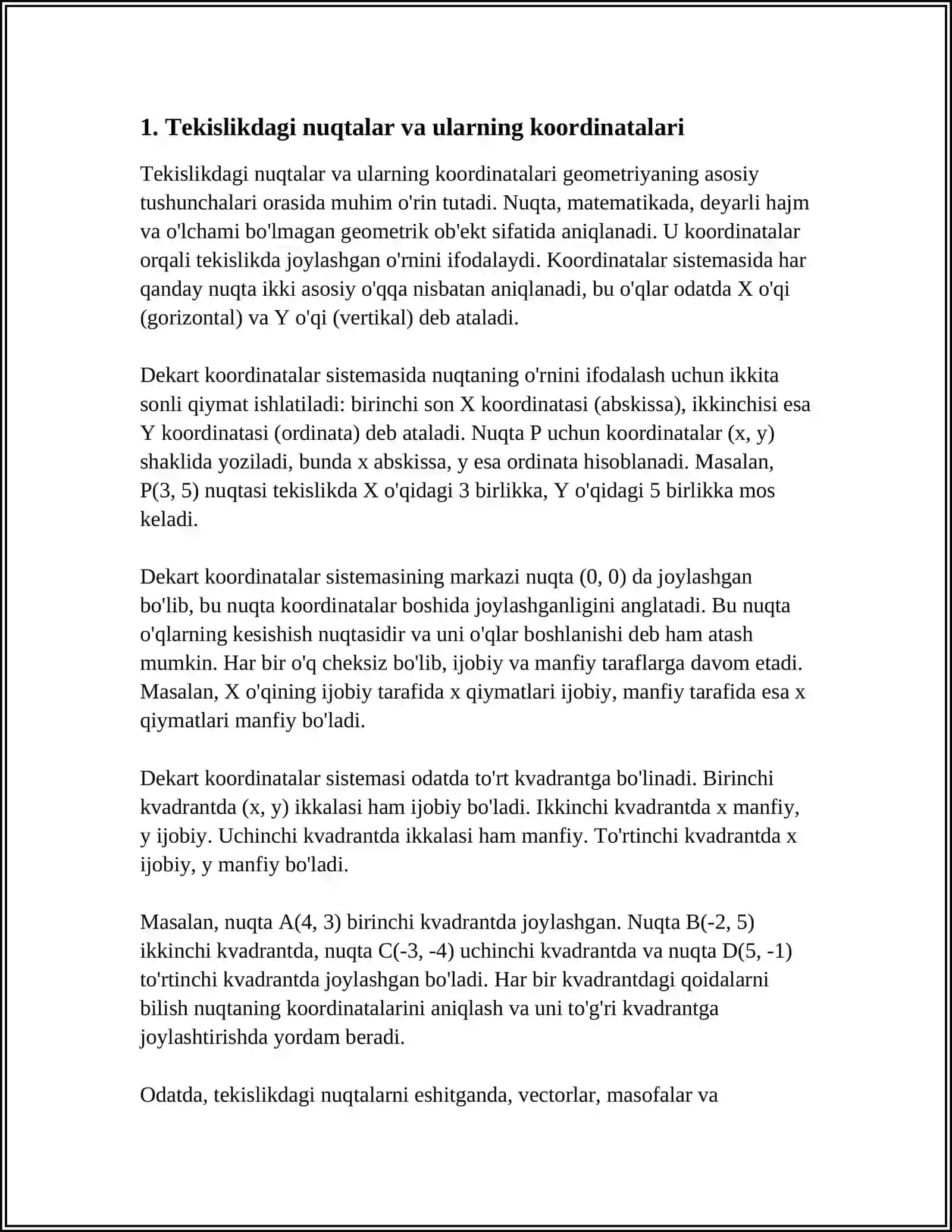 TEKISLIKDA ANALITIK GEOMETRIYANING ASOSIY TUSHUNCHALARIGA MISOLLAR YECHISH 3