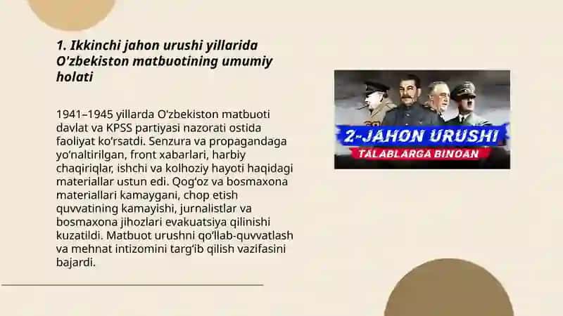 O'zbekiston matbuoti 2-jahon urush yillarida 3