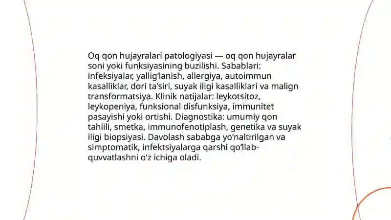 Oq qon patalogiyasi. Leykositoz. Leykopeniya 3