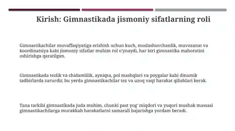 Gimnastikada jismoniy sifatlarning ahamiyati 3