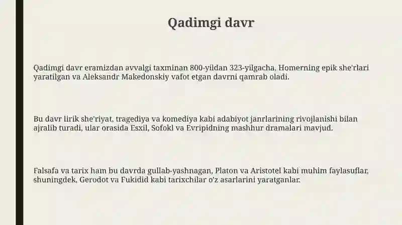 Yunon adabiyotning shakllanish davrlari 3