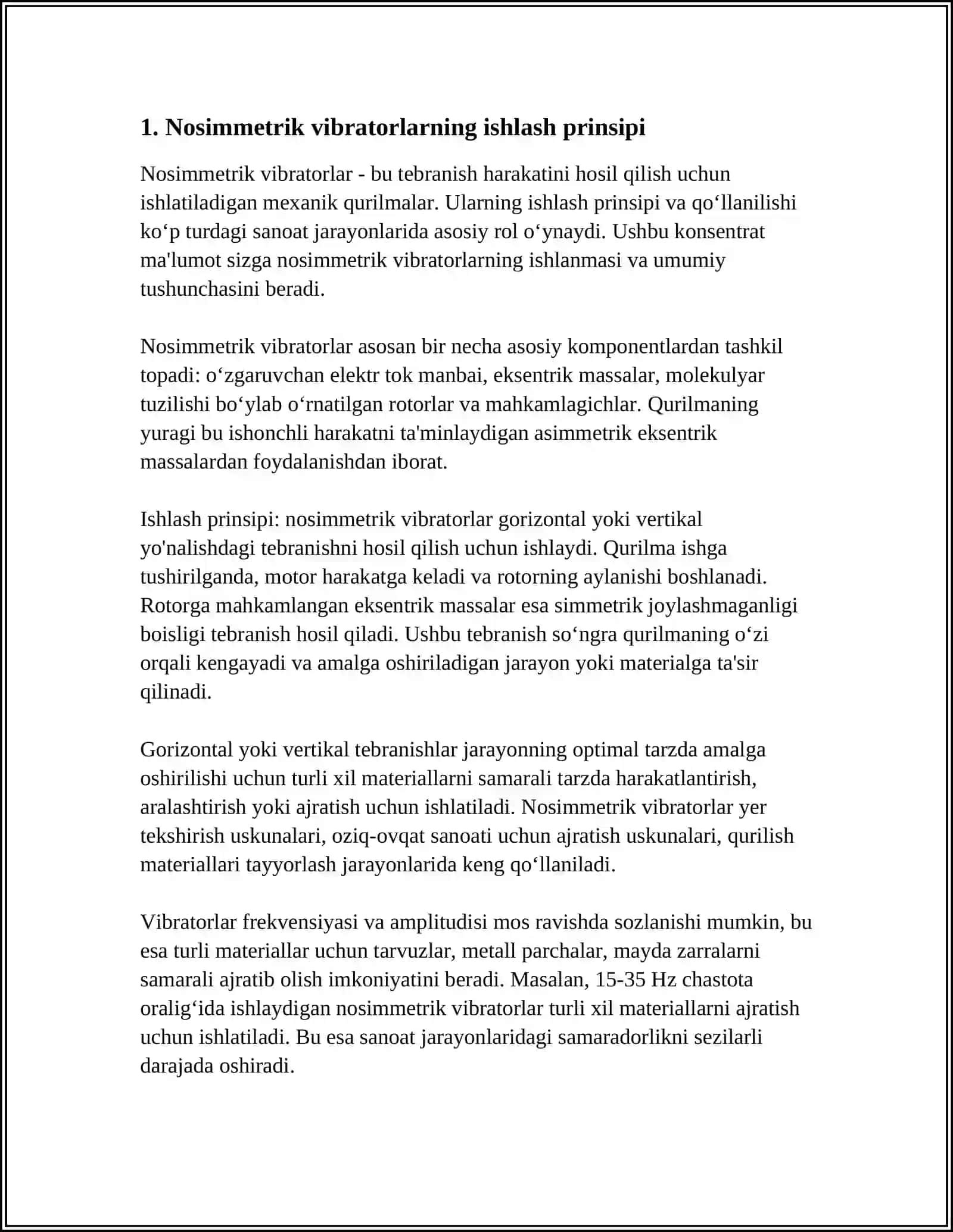 NOSIMMETRIK VIBRATORNING MAYDONI 3