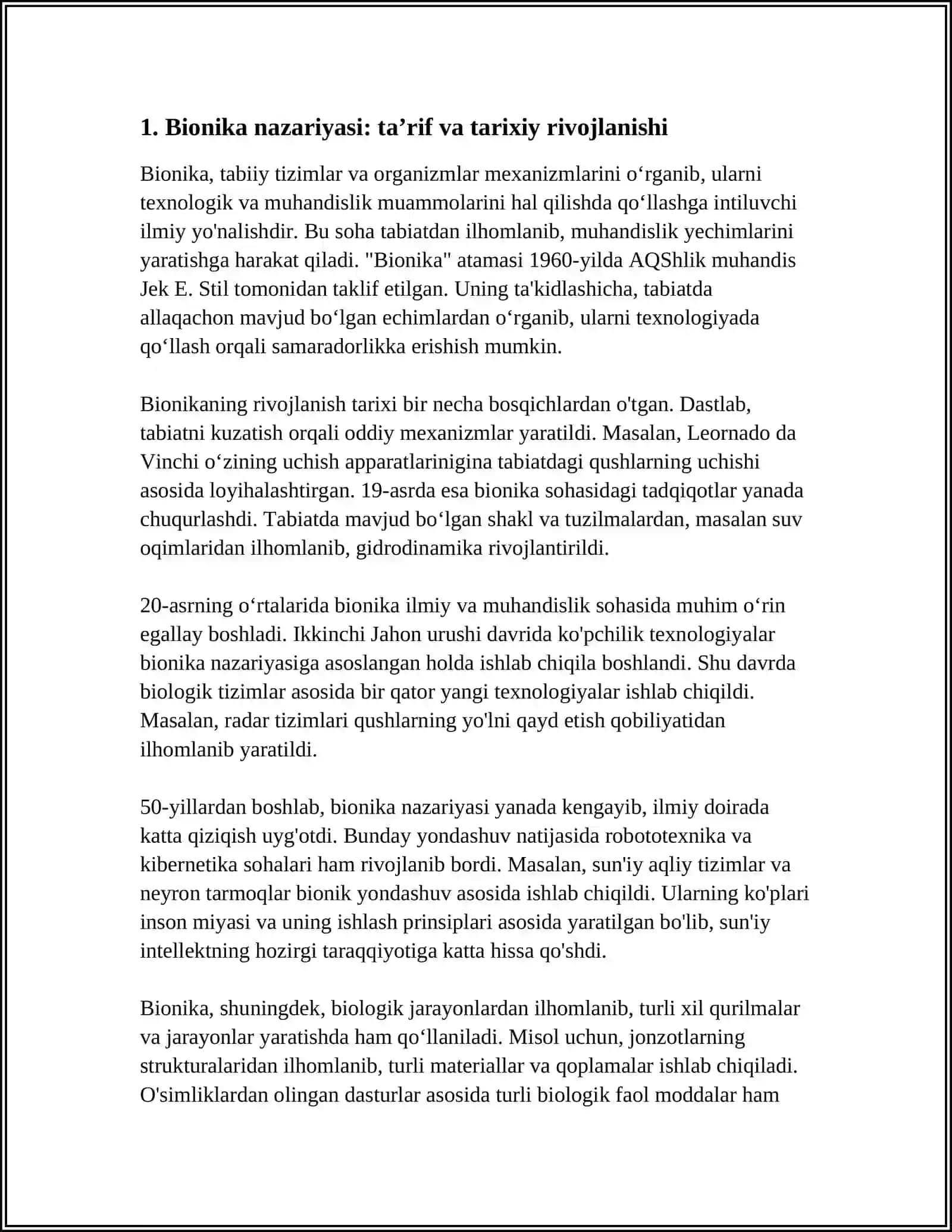 BIONIKA ASOSLARI VA UNI INSON HAYOTIDAGI OʻRNI 3