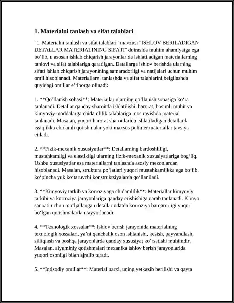ISHLOV BERILADIGAN DETALLAR MATERIALINING SIFATI 3