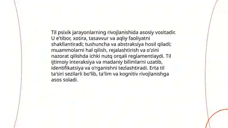 Psixik jarayonlarning shakllanishi tilning ahamiyati 3