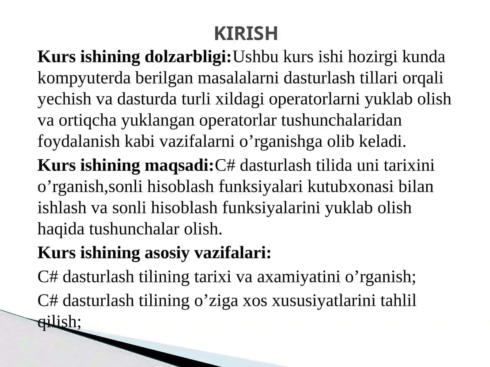 Dasturlashasoslaridan KURS ISHI: Kinoteatrtizimi. Bo’shjoylarnianiqlashvabiletsotish 3