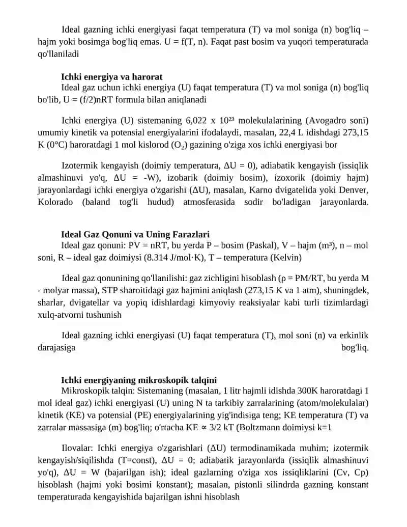 Ideal gazning ichki energiyasi 3