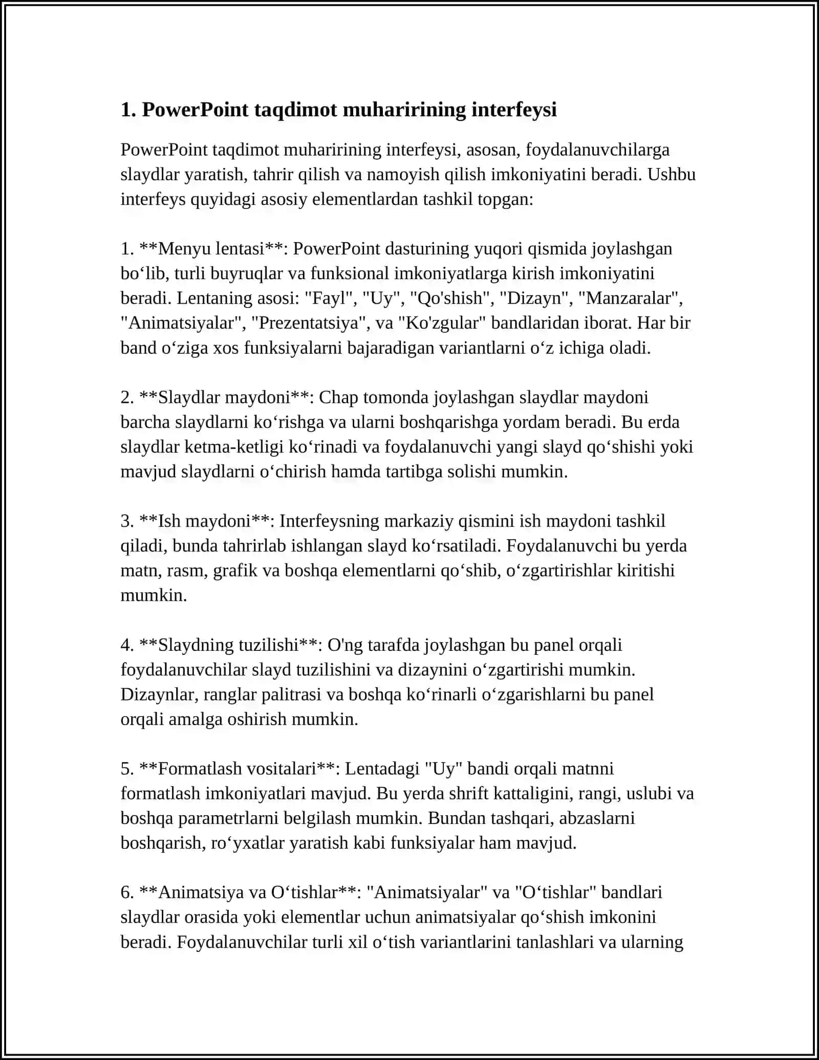 MICROSOFT POWERPOINT TAQDIMOT MUHARRIRI VA UNING INTERFEYSI 3