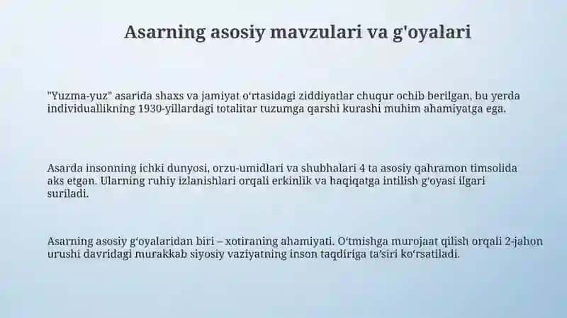 "Yuzma-yuz" asarining poetik tahlili 3