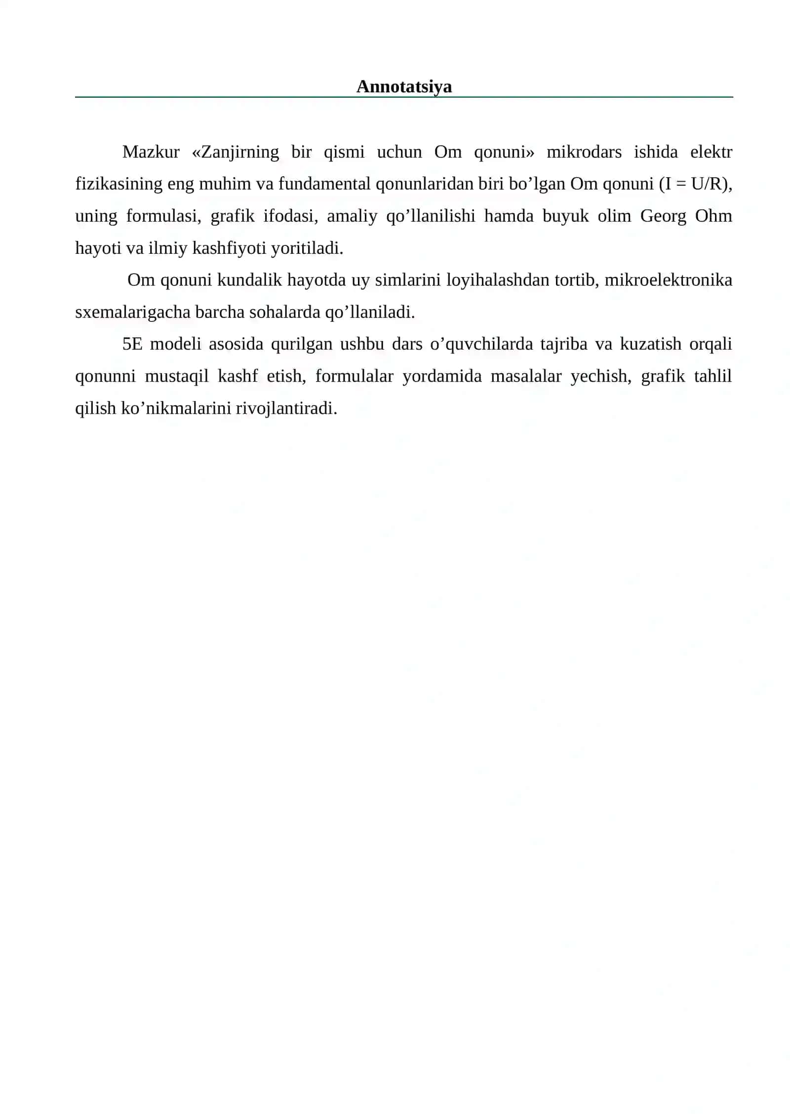 «Zanjirning bir qismi uchun Om qonuni» MIKRODARS ISHI 3