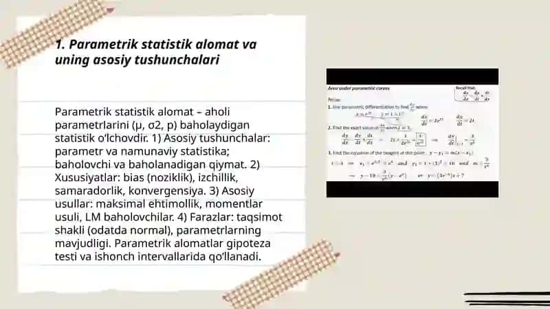 Parametrik statistik alomat tuzish usullar 3