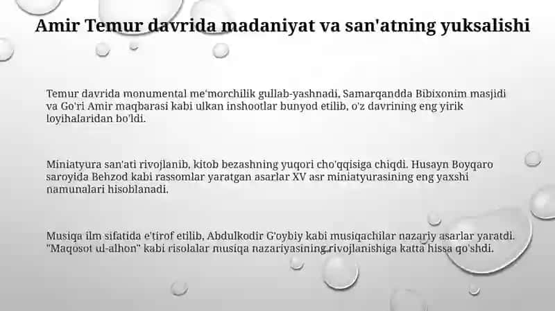 Amir Temur va temuriylar davrida madaniyat ta'limi-tarbiya masalalari 3