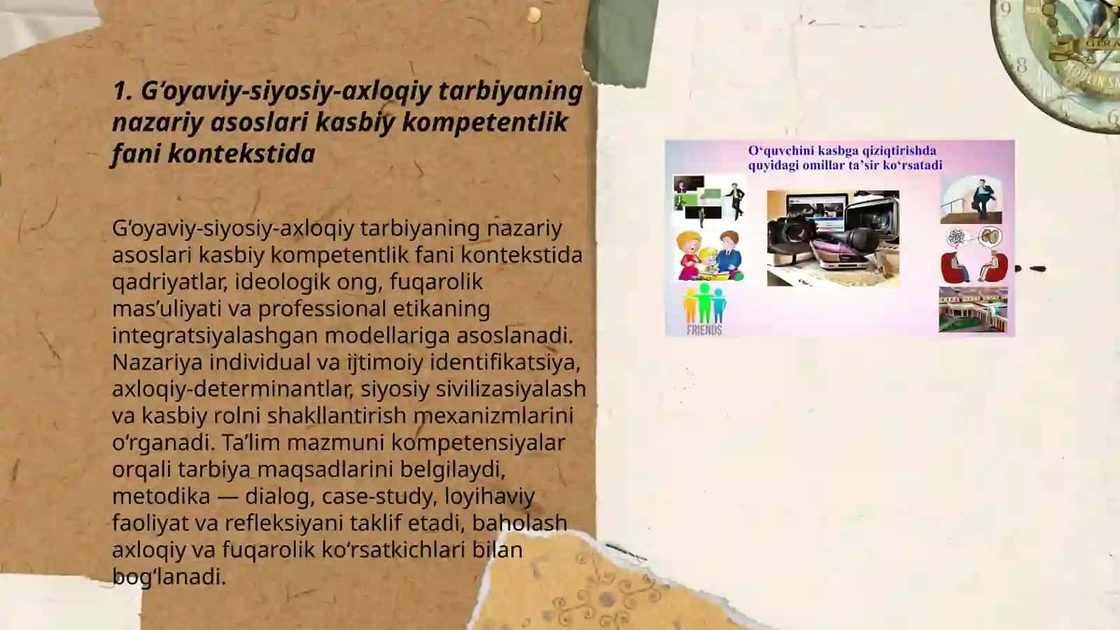 Kasbiy kompetentlik fanining mazmunida tarbiyaviy jarayonda 3