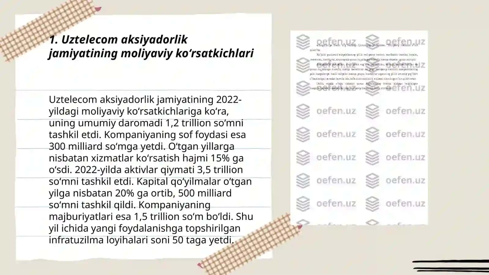 Uztelecomning moliyaviy koʻrsatkichlari 3