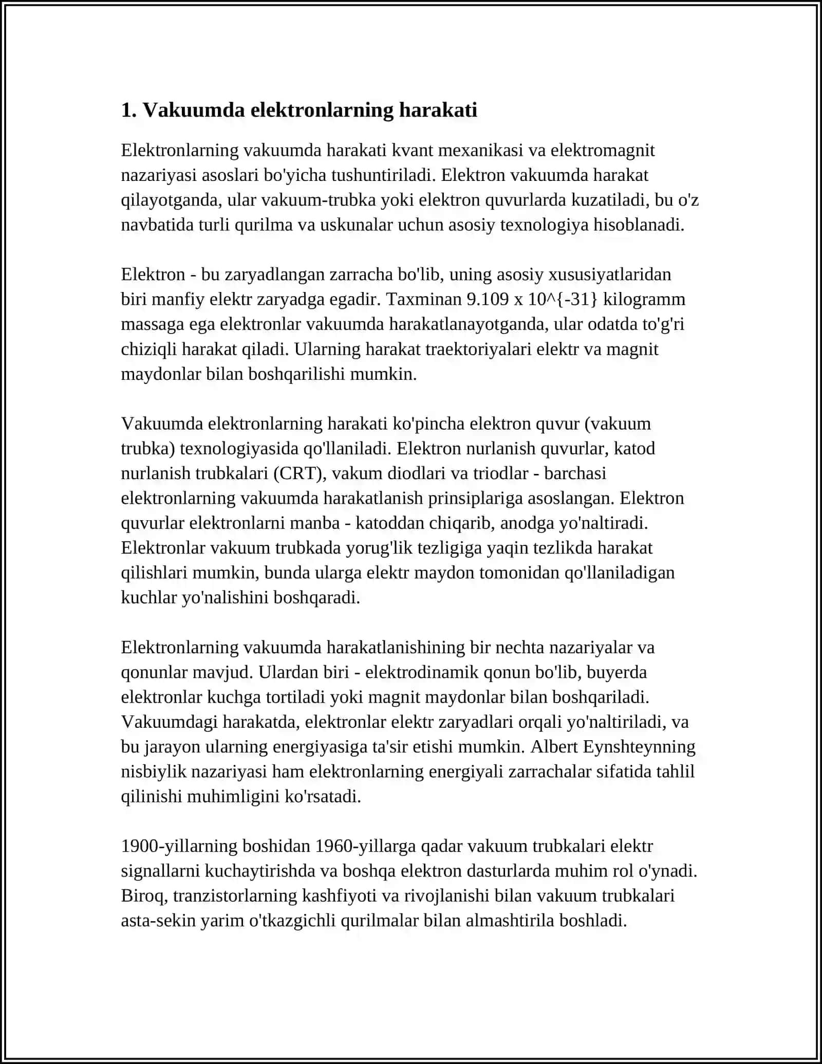 VAKUUMDA ELEKTR TOKI. TERMOELEKTRON EMISSIYA 3