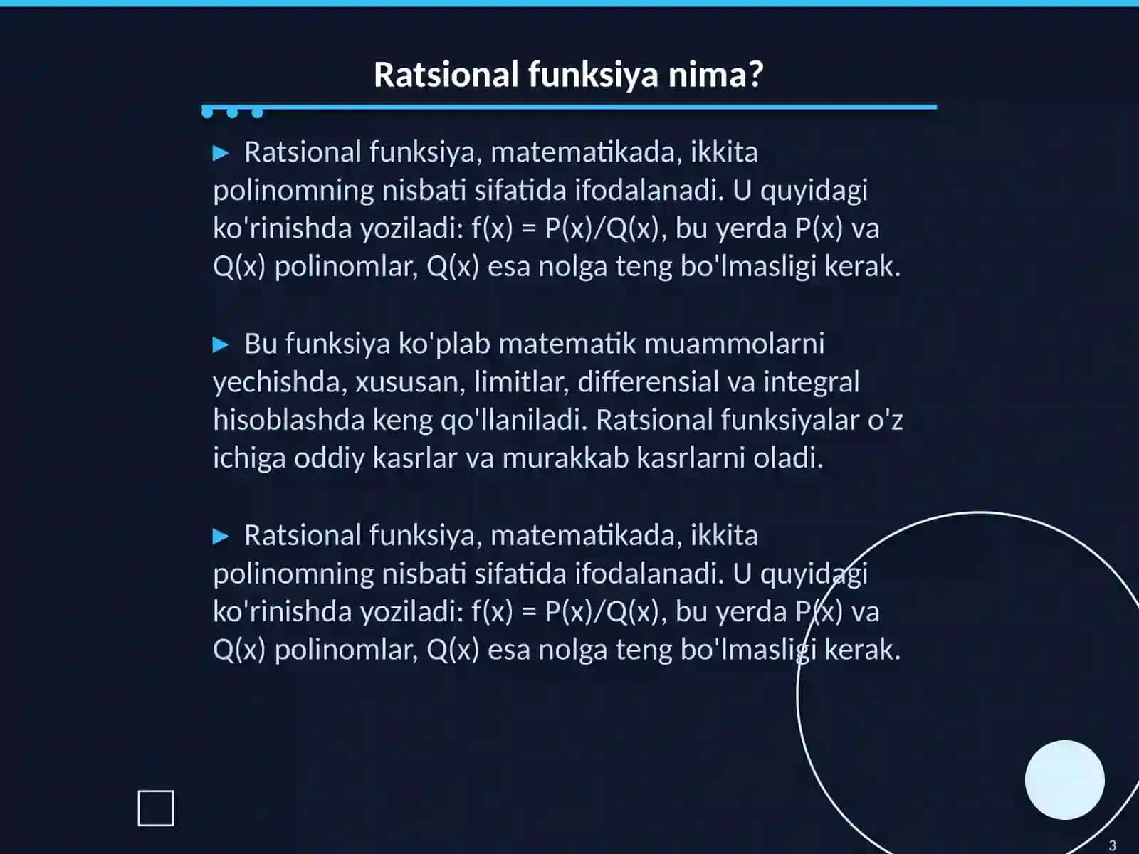 Ratsional funksiyalarni integrallash 3