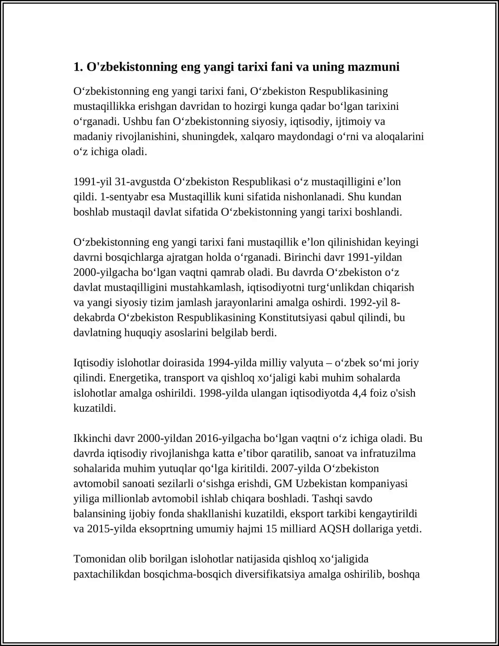 BARKAMOL AVLOD TARBIYASIDA "O'ZBEKISTONNING ENG YANGI TARIXI FANI" NING TUTGAN O'RNI 3