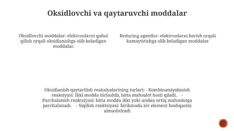 Oksidlanish-Qaytarilish Reaksiyalarining Turlari 3
