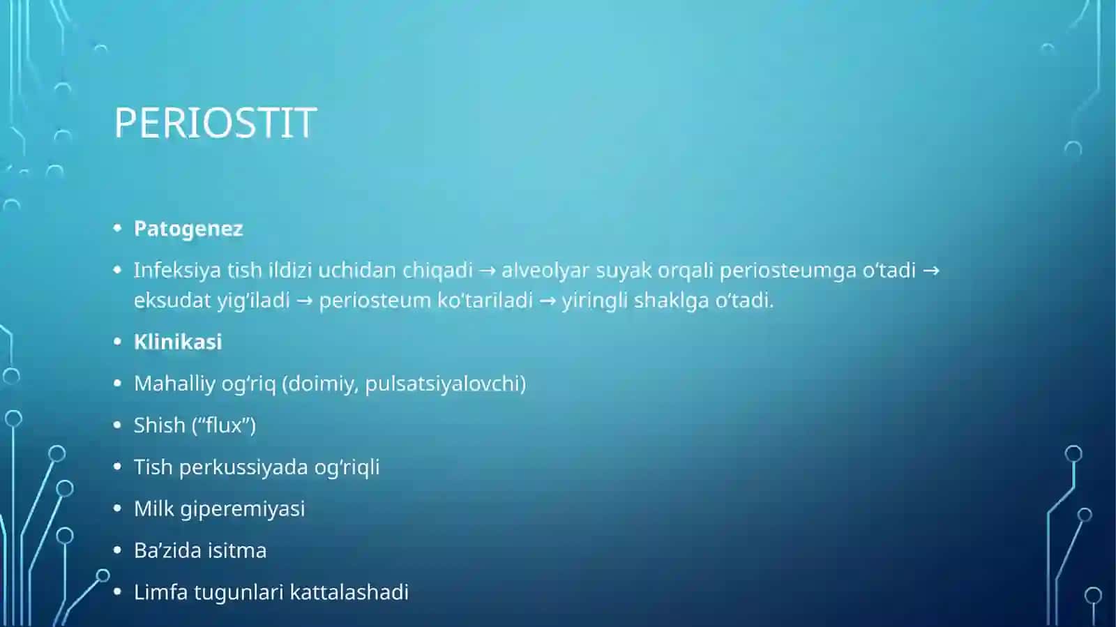 Yuz jagʻa kasalliklari: Periastit abses flegmona 3