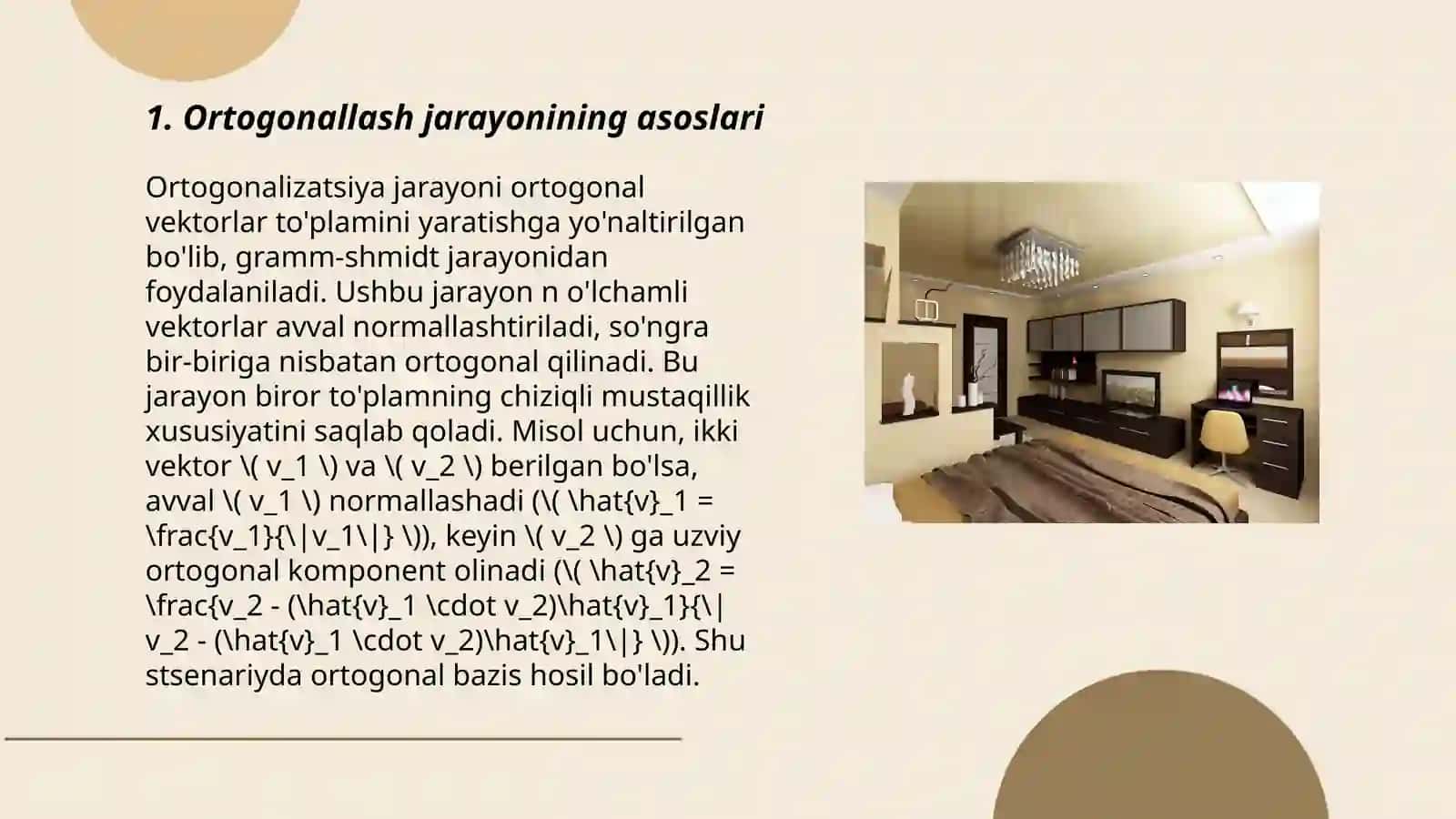 Ortogonallash jarayoni.Qism fazoning ortogonal to’ldiruvchisi 3