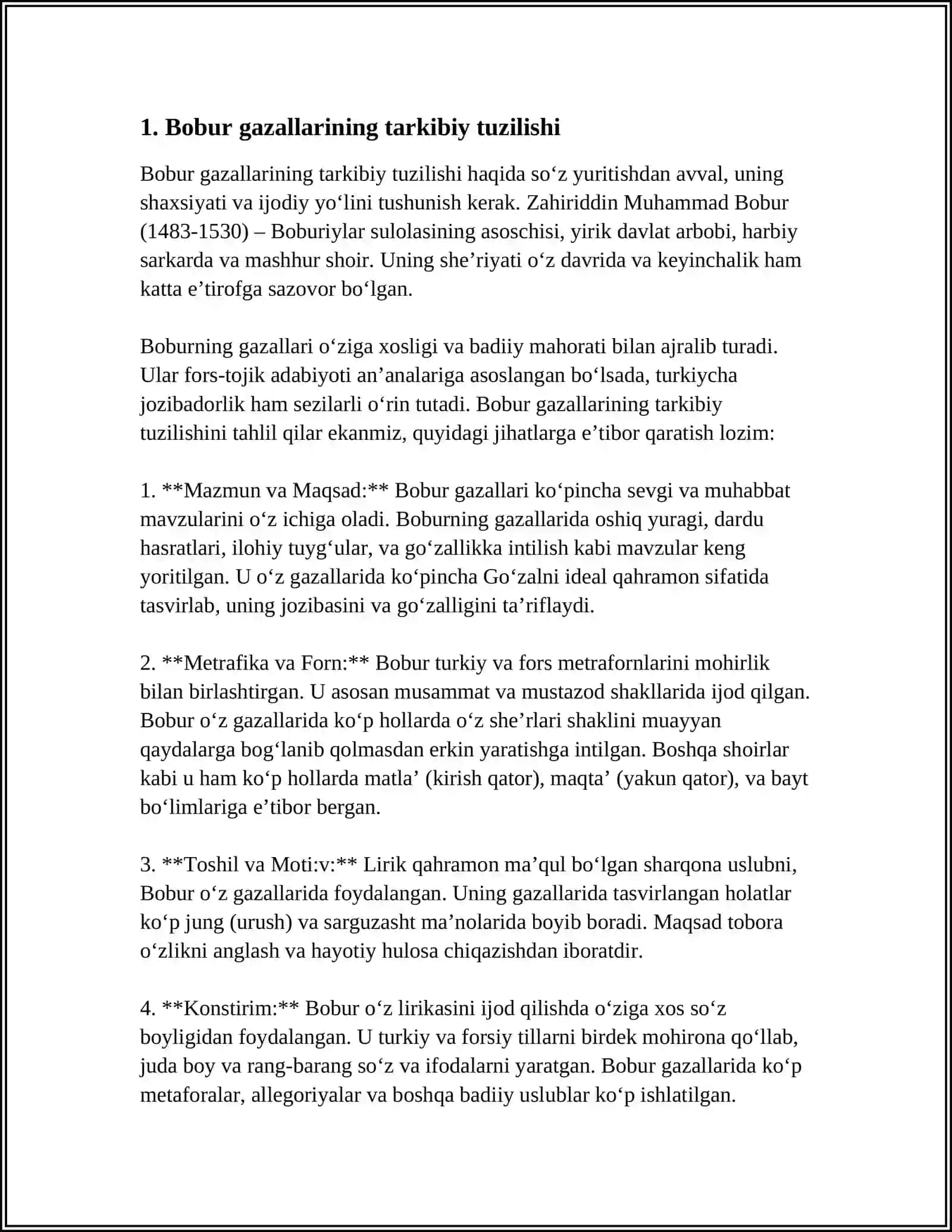 Bobur gazallarining vaazn xususiyatlarini o'rganish 3