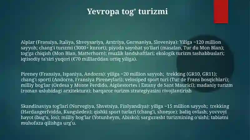 Yevropa mamlakatlari turizm geografiyasi 3