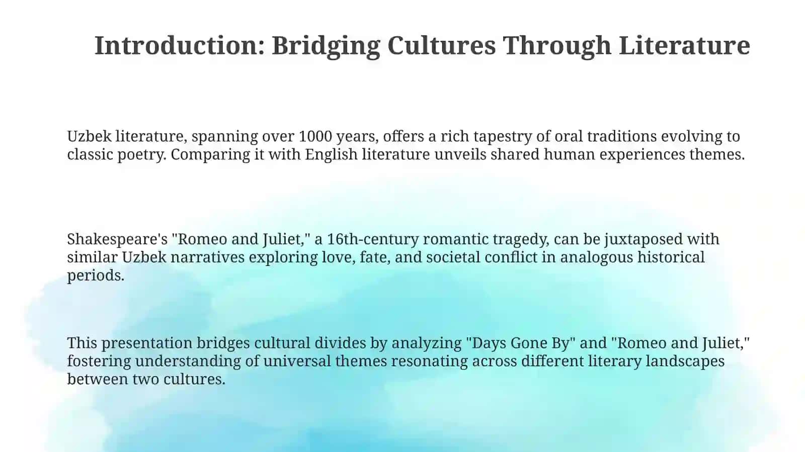 Comparison of Uzbek literature and English literature: O‘tgan kunlar and Romeo and Juliet 3